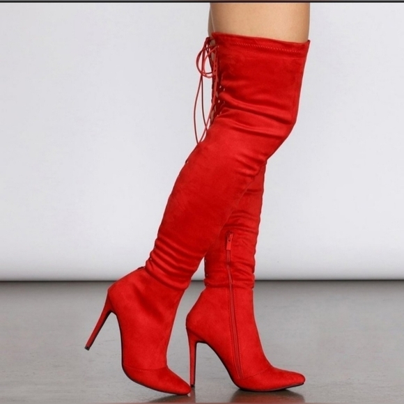 Lace Up Over Knee Thigh High Boot Stiletto Heel - Picture 2 of 8